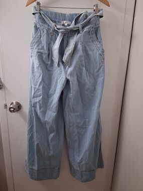 Loft Light Wash Paperbag Waist Wide Leg Jeans with Self Tie Belt